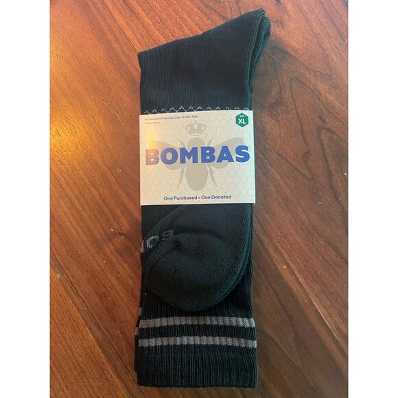 3 pk Bombas Original Crew Sock - XL - Black with Grey Stripe - Picture 2 of 3